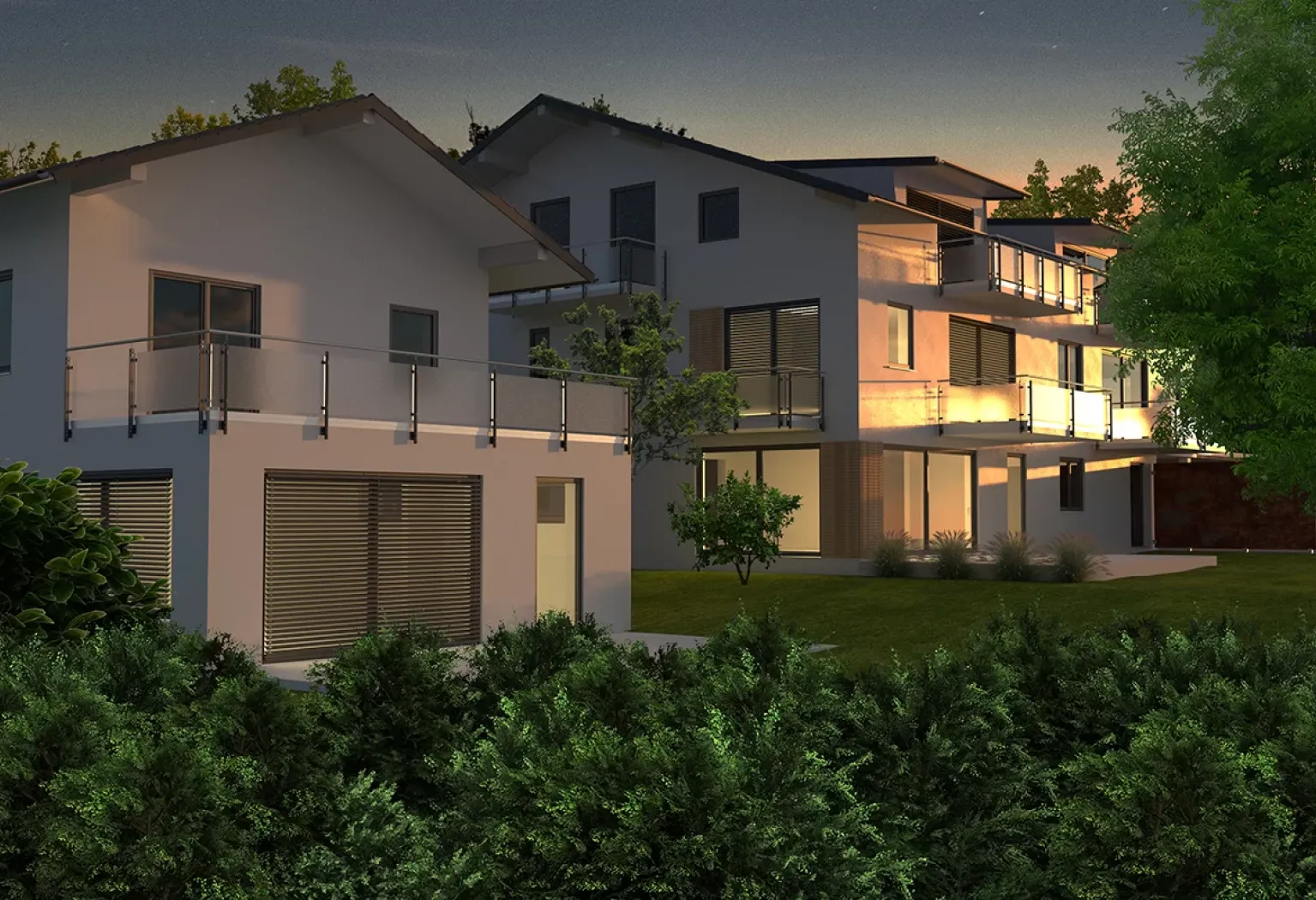 Architektur­visualisier­ung von mehreren Häusern