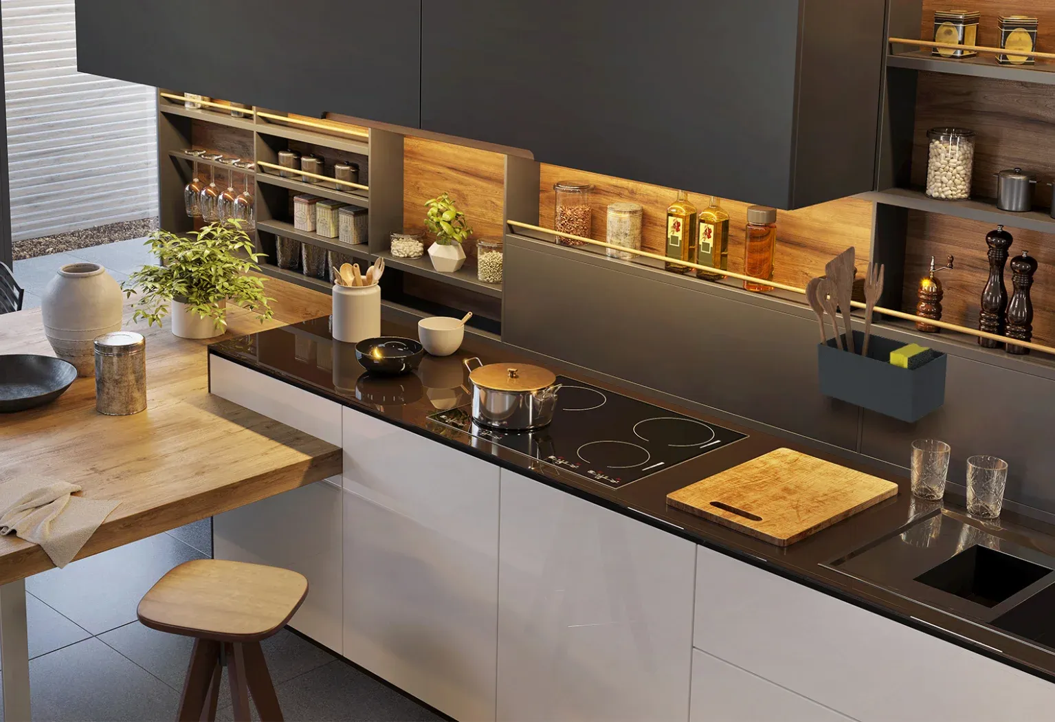 Architektur­visualisier­ung München Blick in eine Küche