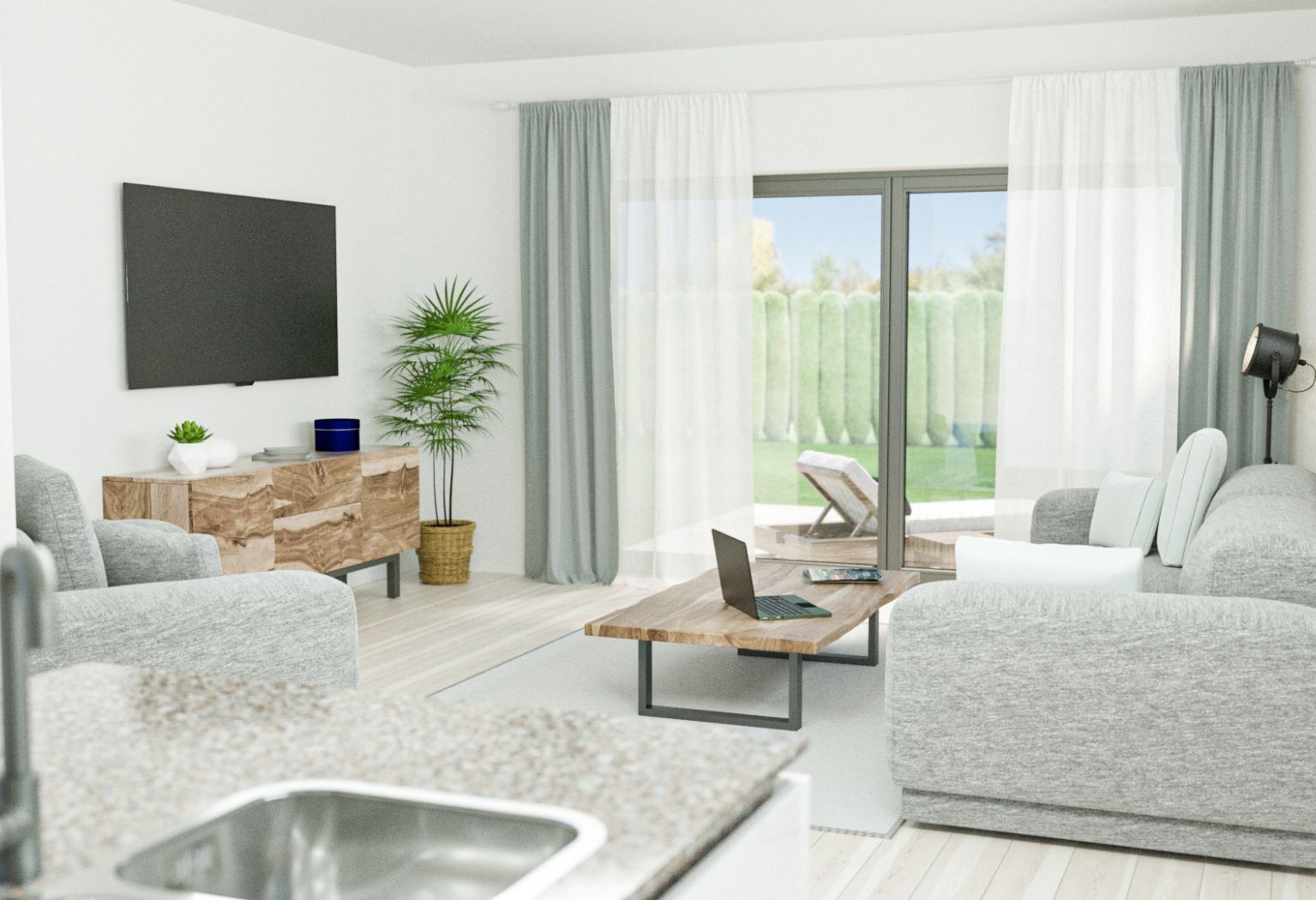 Architektur­visualisier­ung eines Wohnzimmers