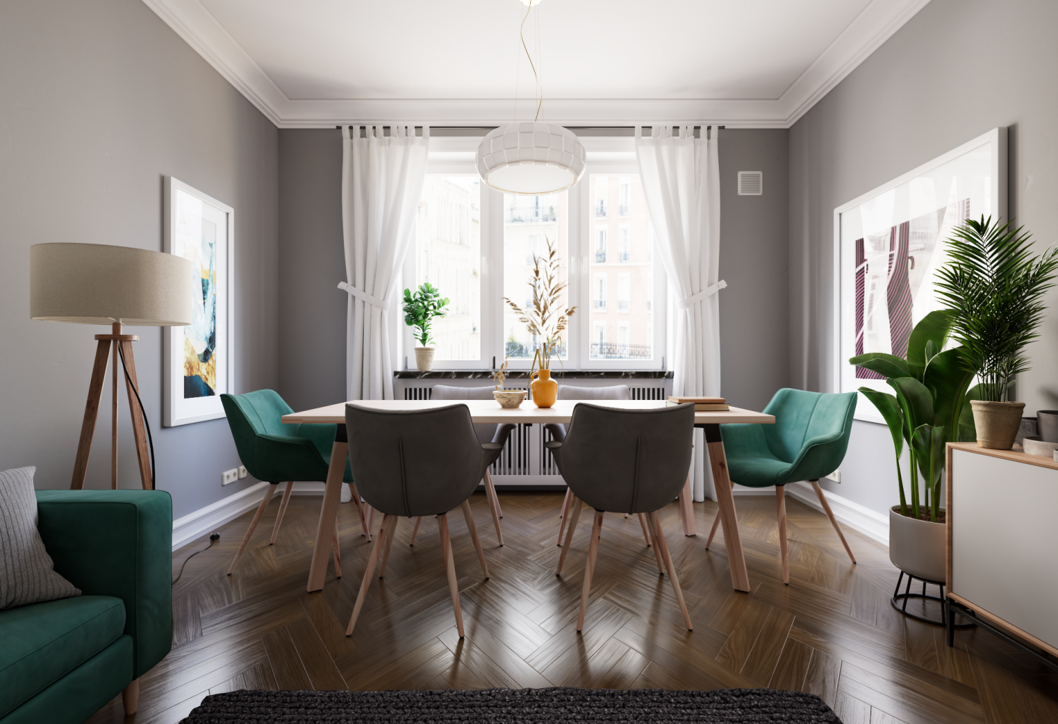 Architektur­visualisier­ung Esszimmer mit Stühlen