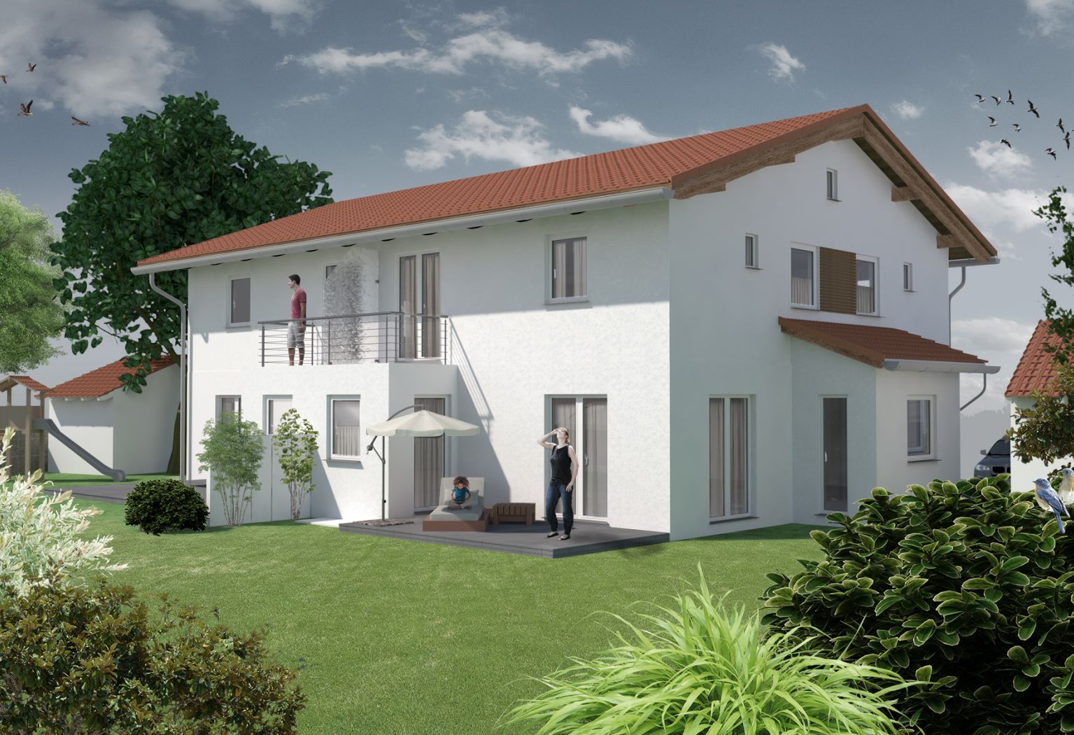 Architektur­visualisier­ung von einem Einfamilienhaus