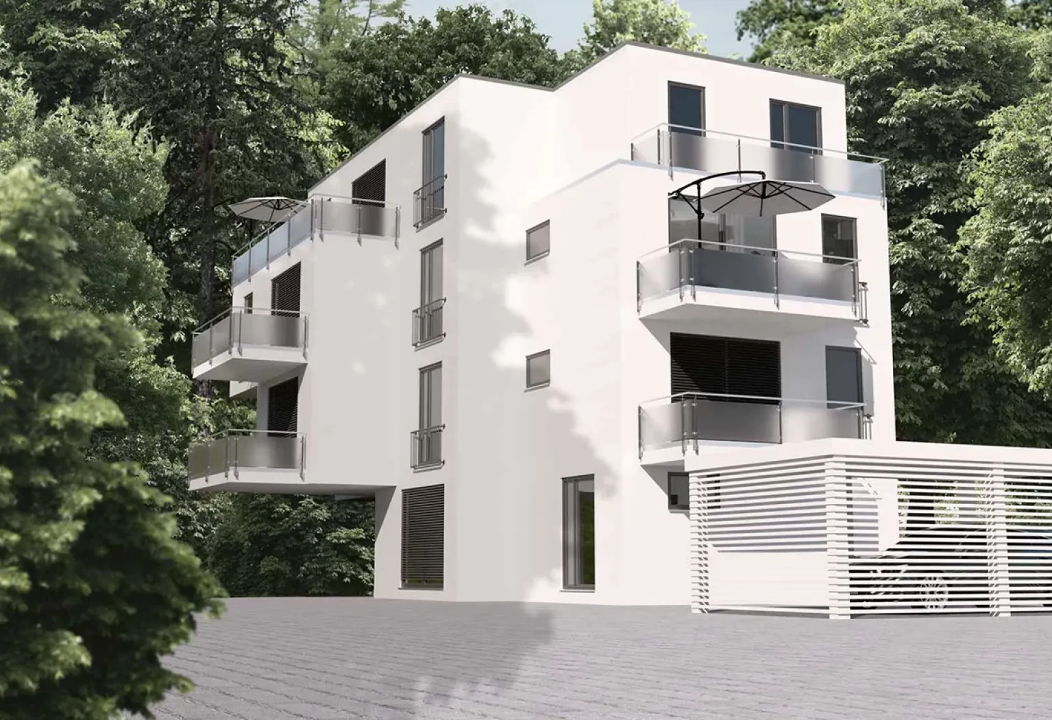 Architektur­visualisier­ung eines Mehrfamilienhauses